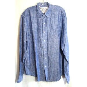 Frank & Eileen Finbar Blue Linen Button Down Long Sleeve Shirt Size Large NWOT